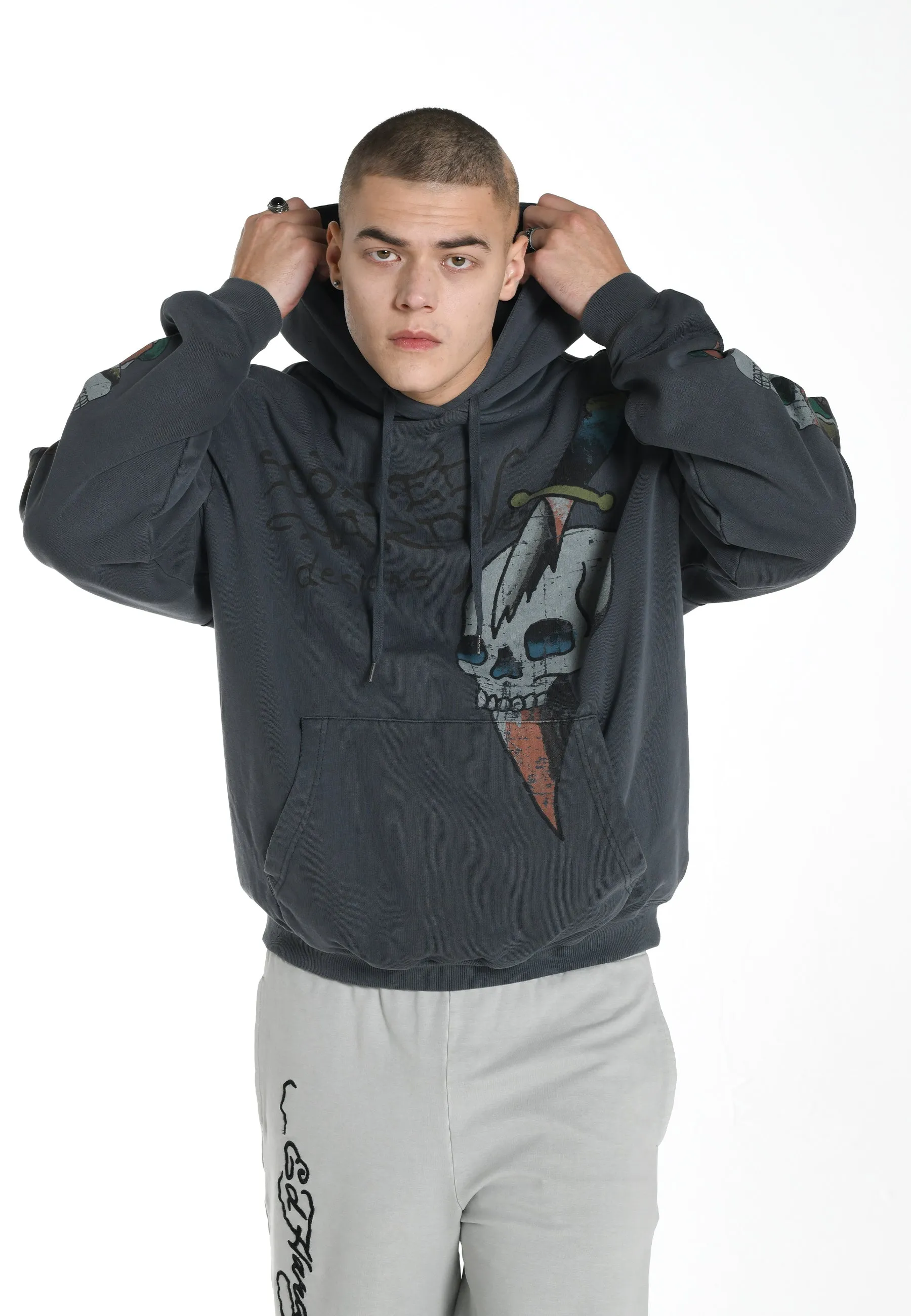 Mens Skull-Splash Graphic Hoodie - Black