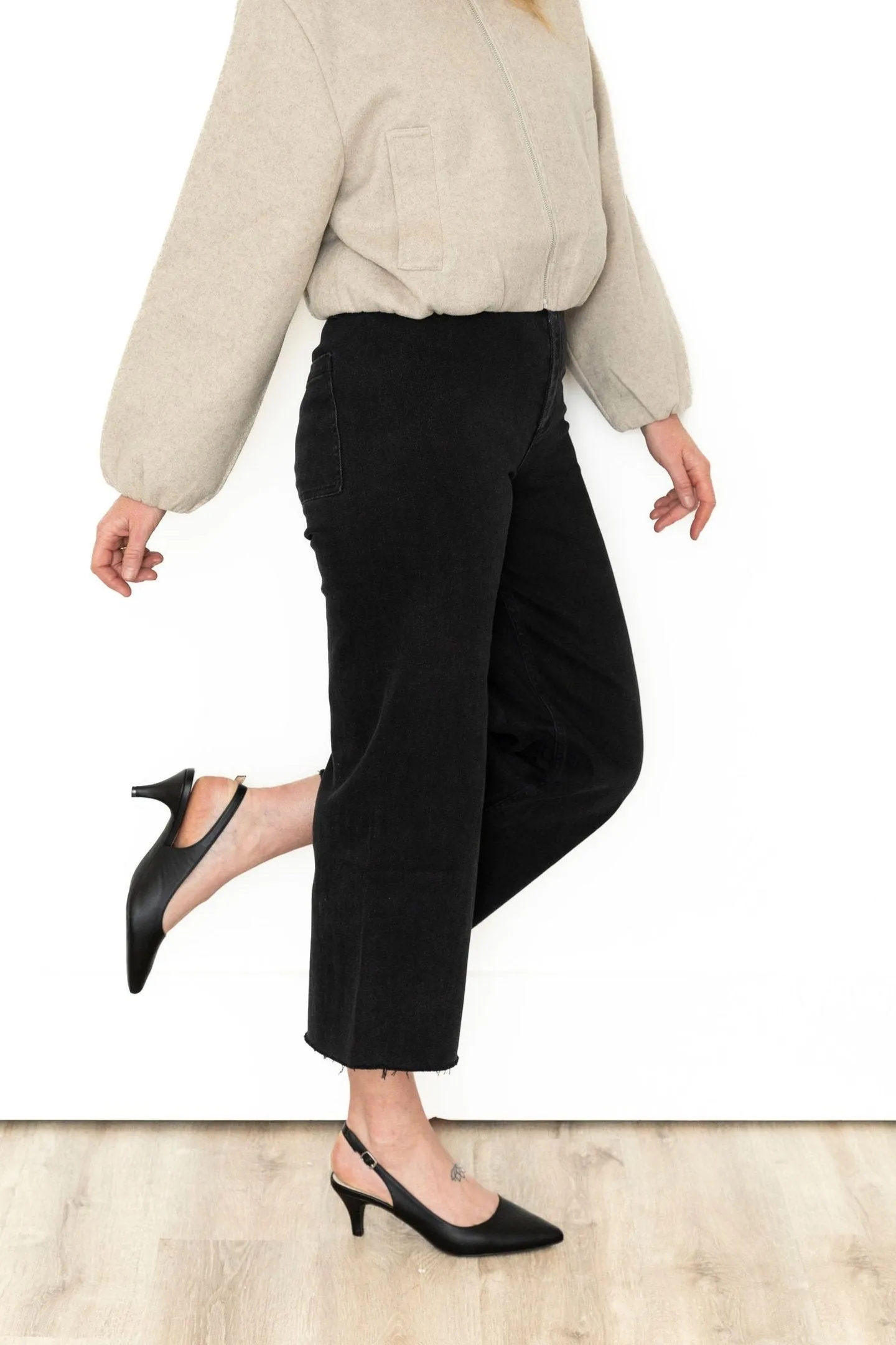 Mineral Washed Straight Leg Crop Pants - Ash Black