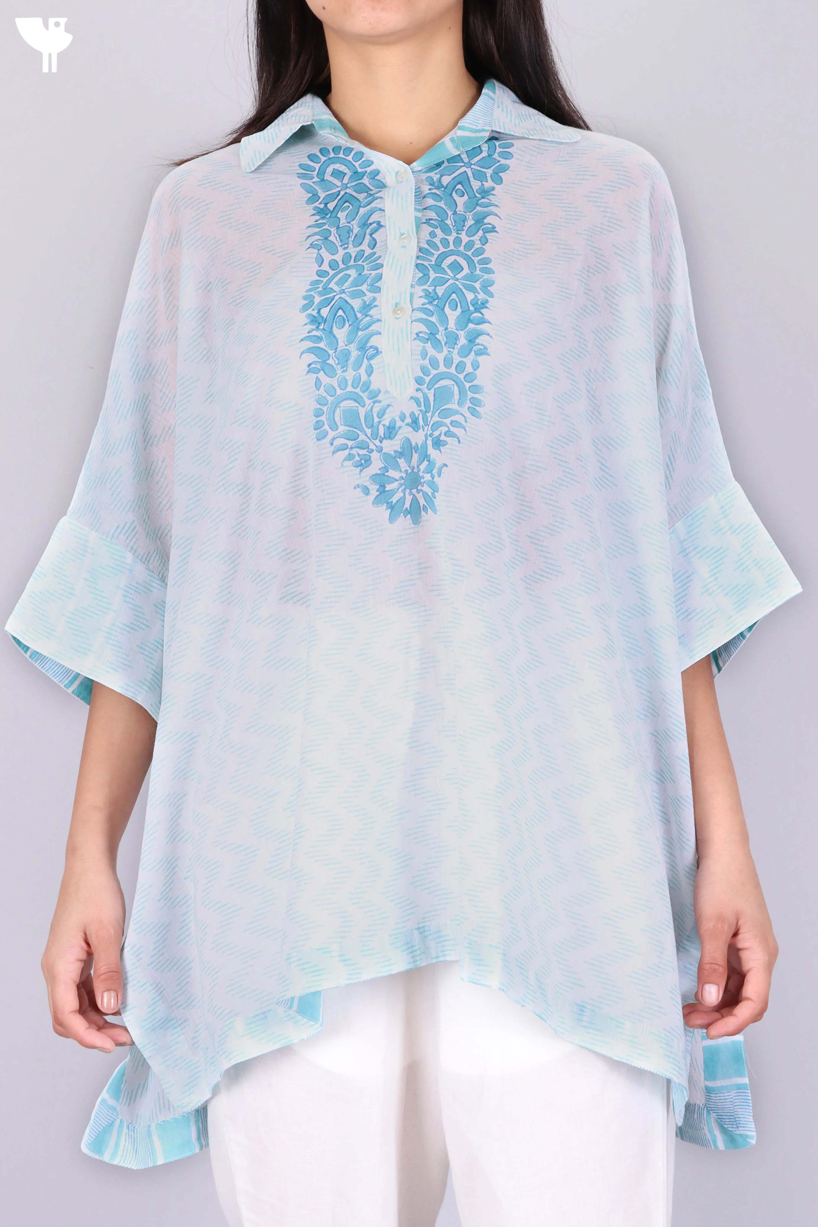 Mulmul Cotton Poncho In Asorted Block Print