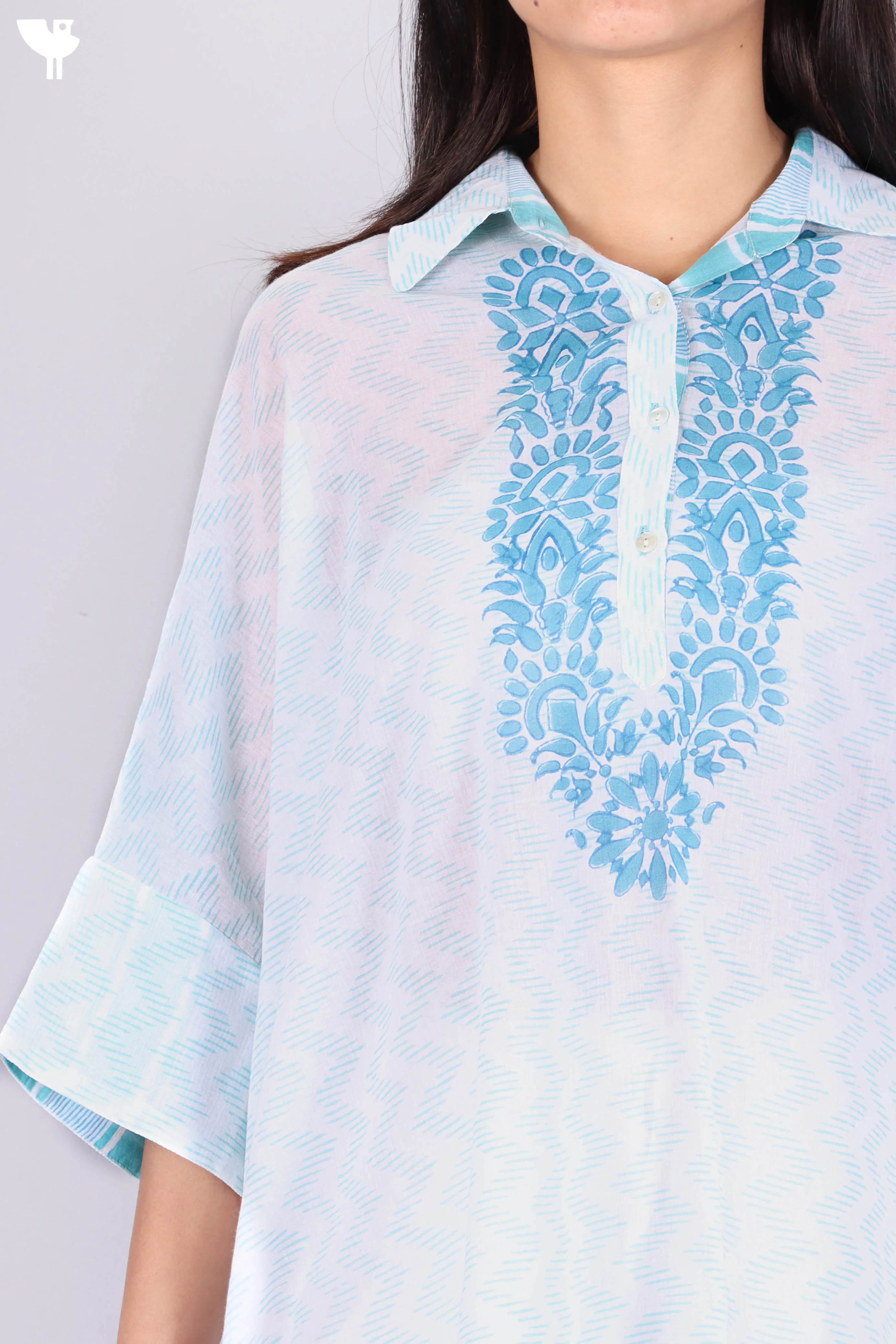 Mulmul Cotton Poncho In Asorted Block Print