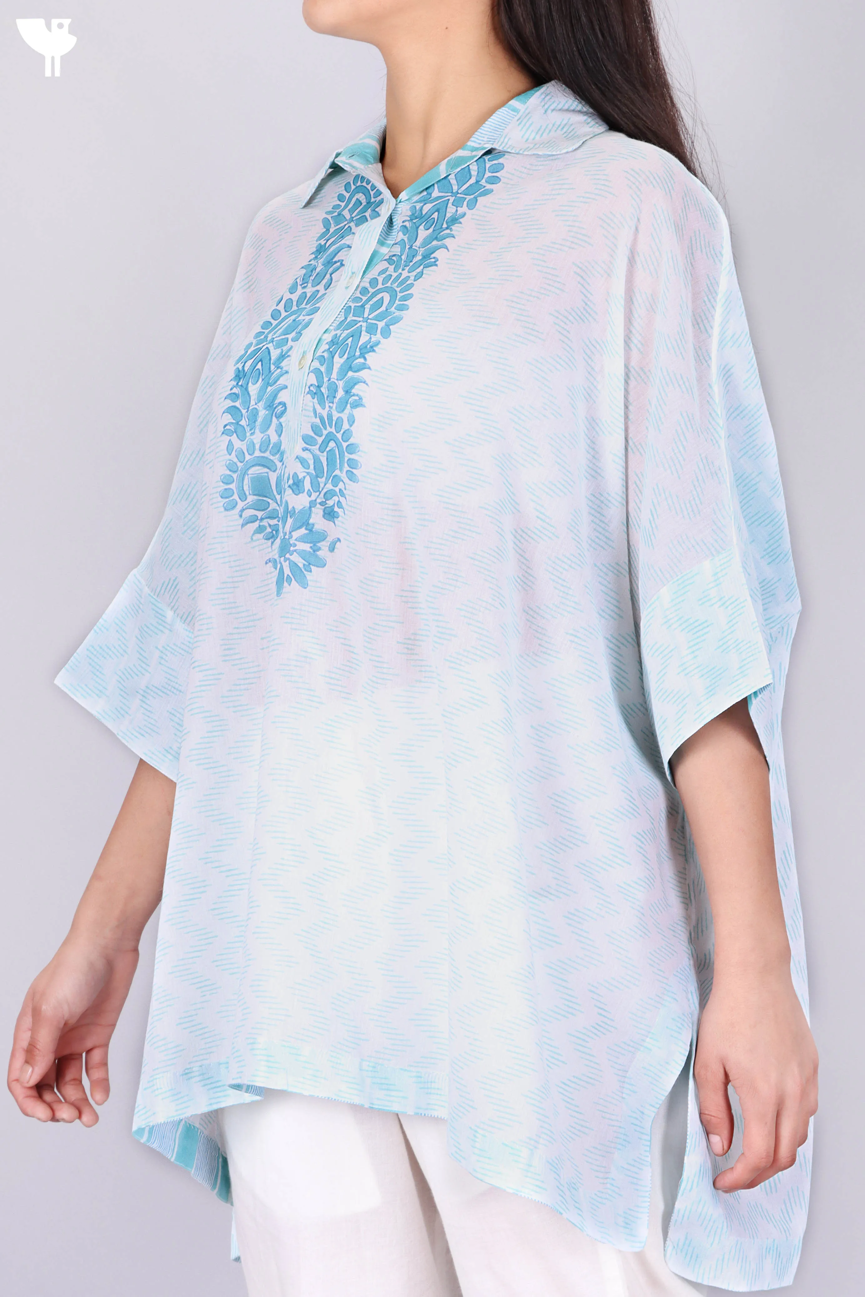 Mulmul Cotton Poncho In Asorted Block Print