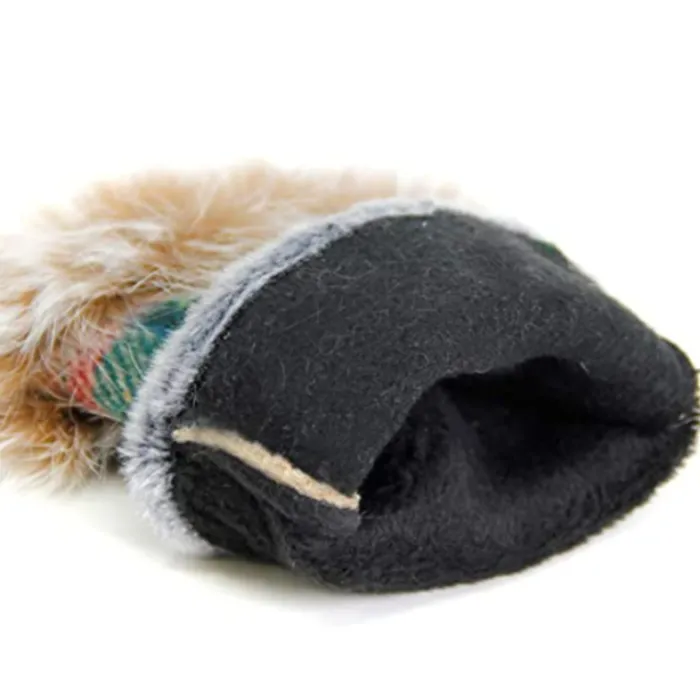 Multi Colored Plaid Fingerless Fur Gloves
