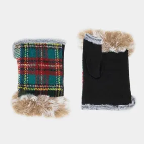 Multi Colored Plaid Fingerless Fur Gloves