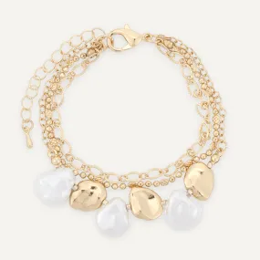 Multi-Layer Classic Faux Pearls Lobster Clasp Bracelet In Gold-Tone