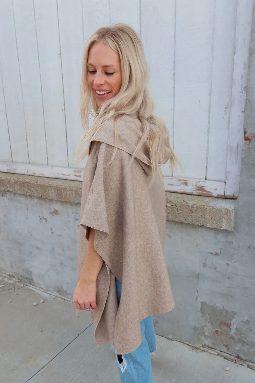 My Go To Beige Open Poncho