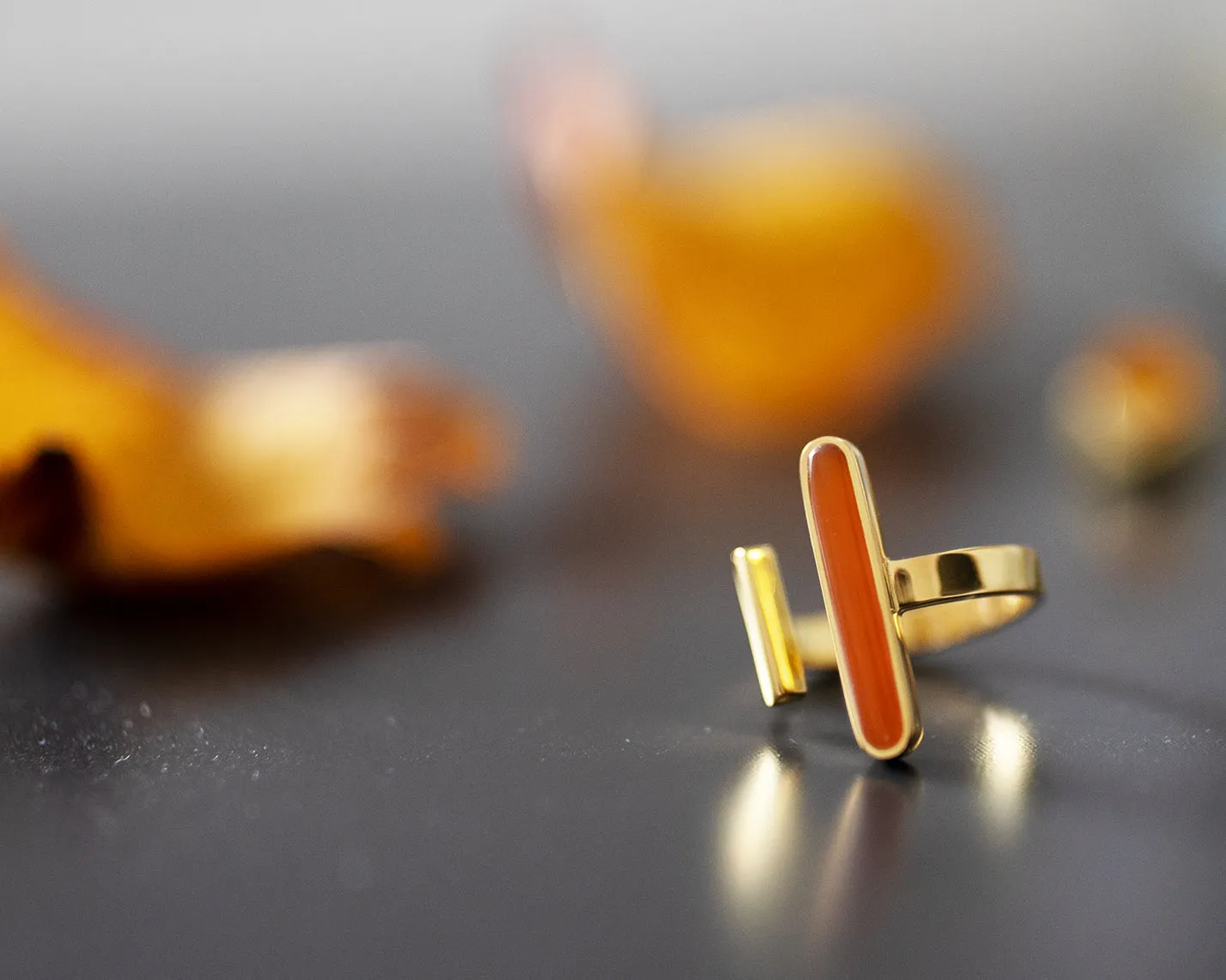 Open Ring Gold with Orange Agate