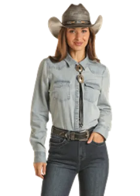 Panhandle Slim® Women's Rock N Roll Denim Long Sleeve Snap Front Western Shirt