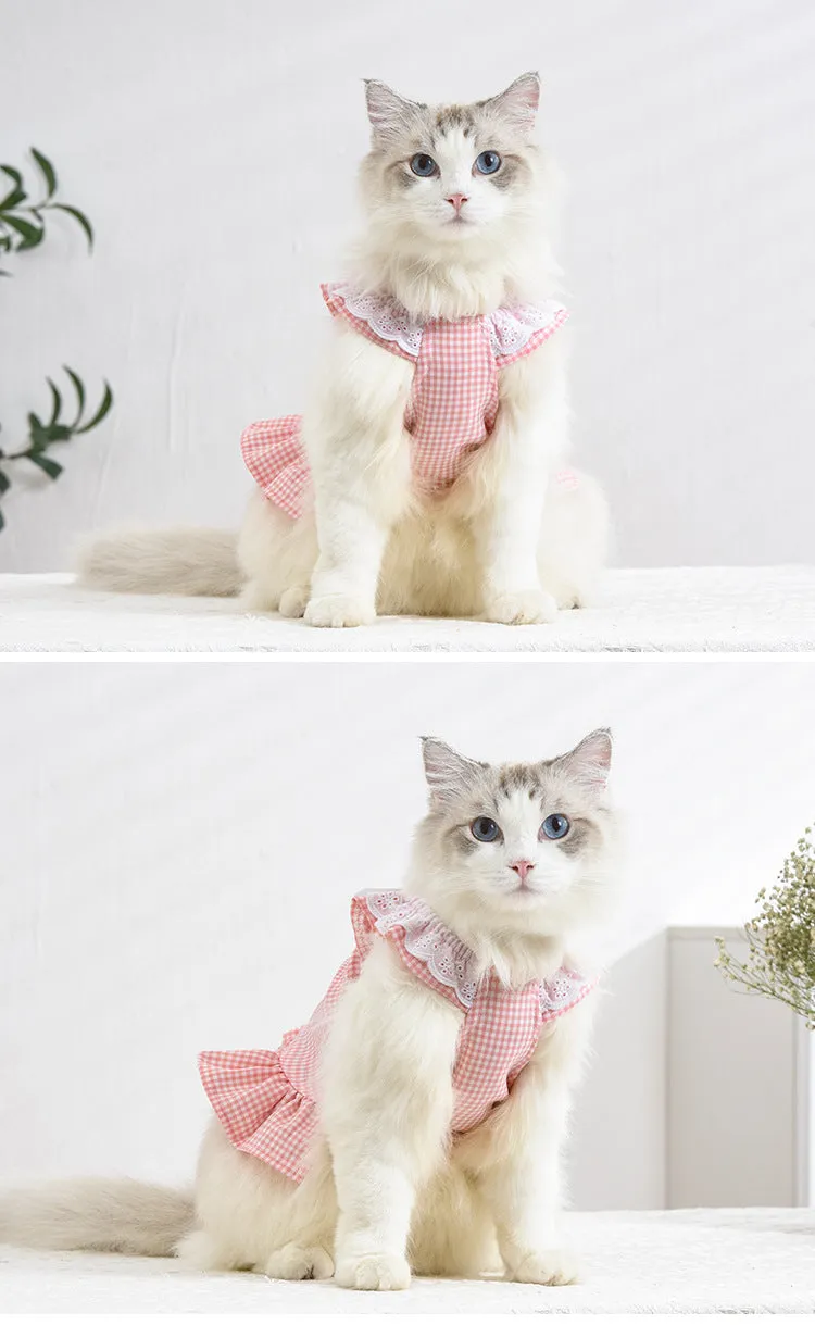 Pet Cat Skirt Summer Breathable White Lace Collar