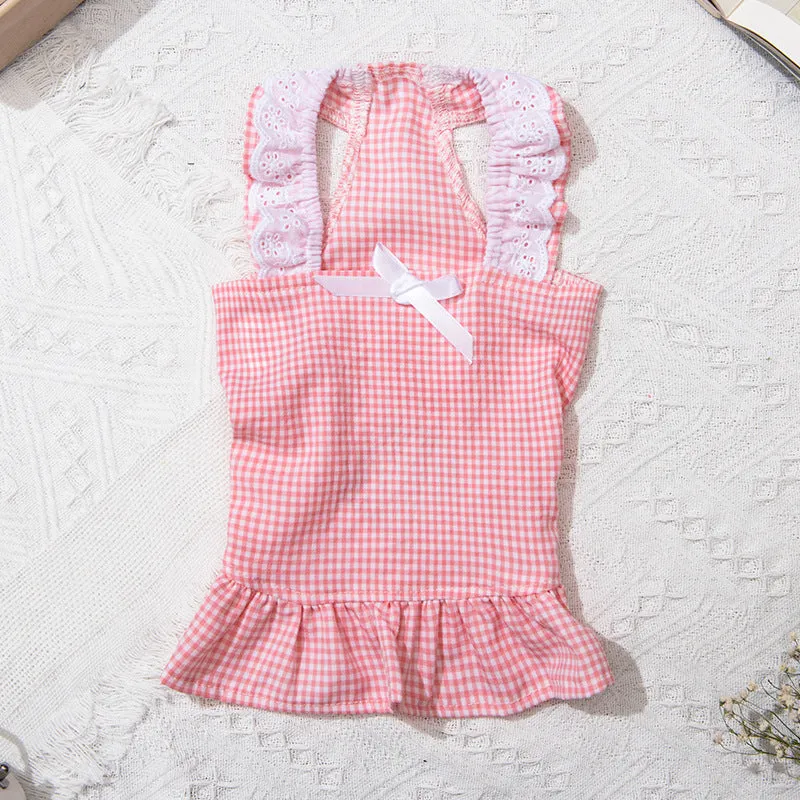 Pet Cat Skirt Summer Breathable White Lace Collar