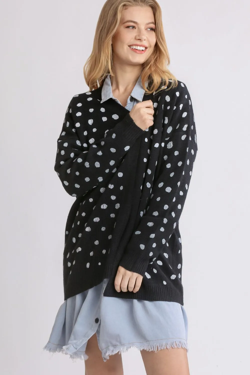 Polka Dot Open Front Cardigan
