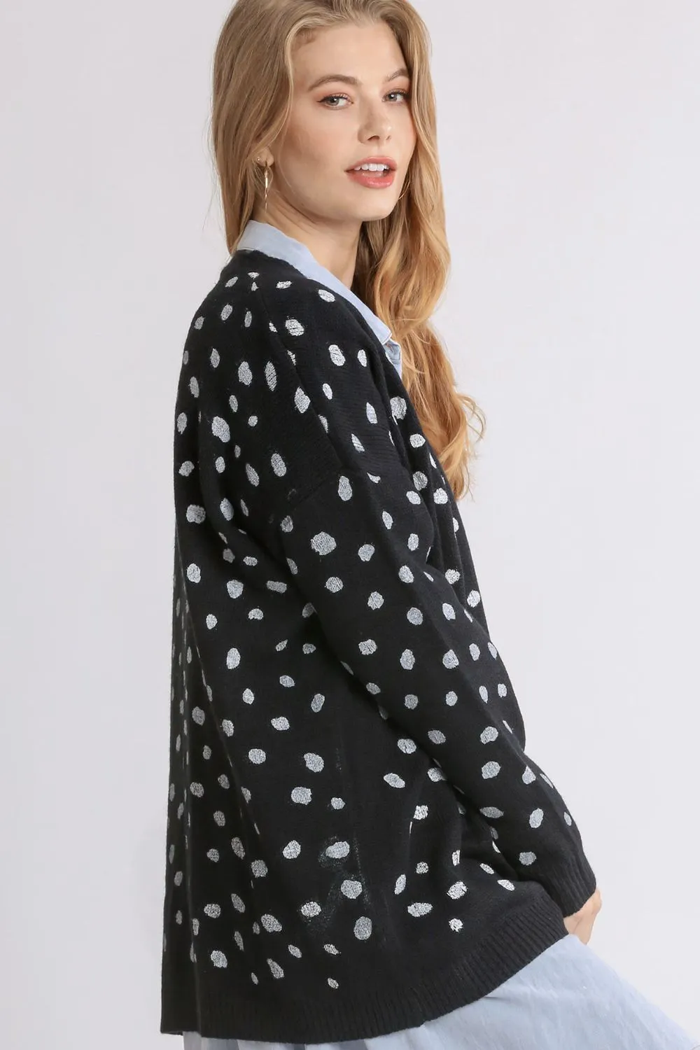 Polka Dot Open Front Cardigan