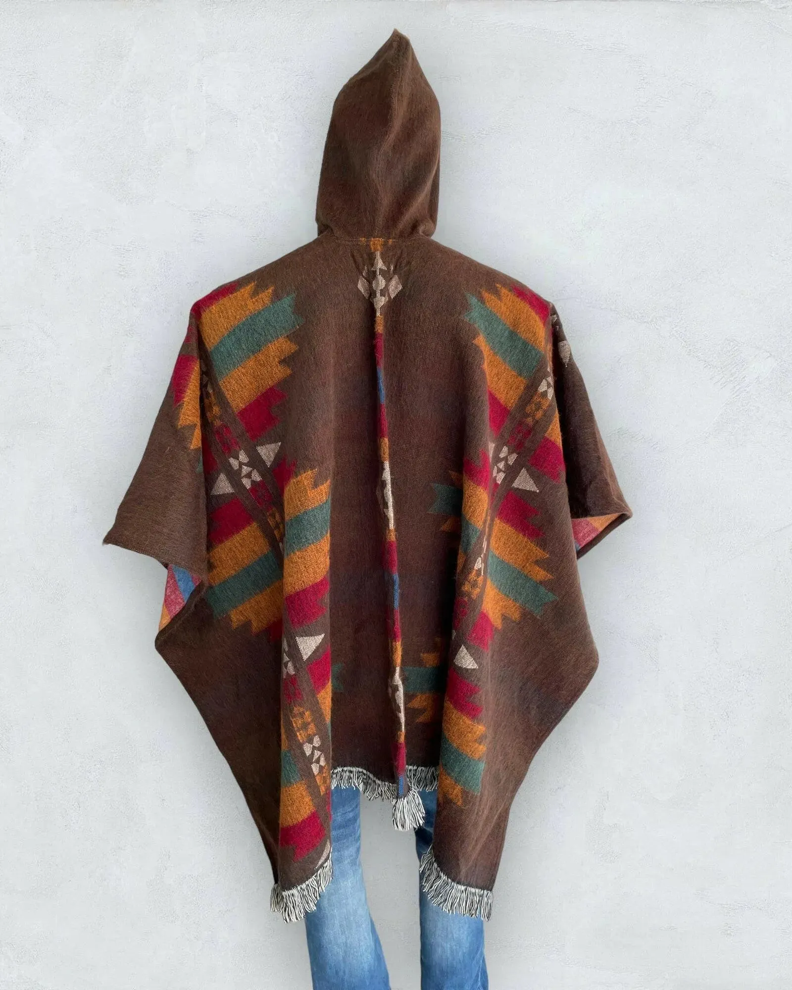 Poncho Hood Wool Brown