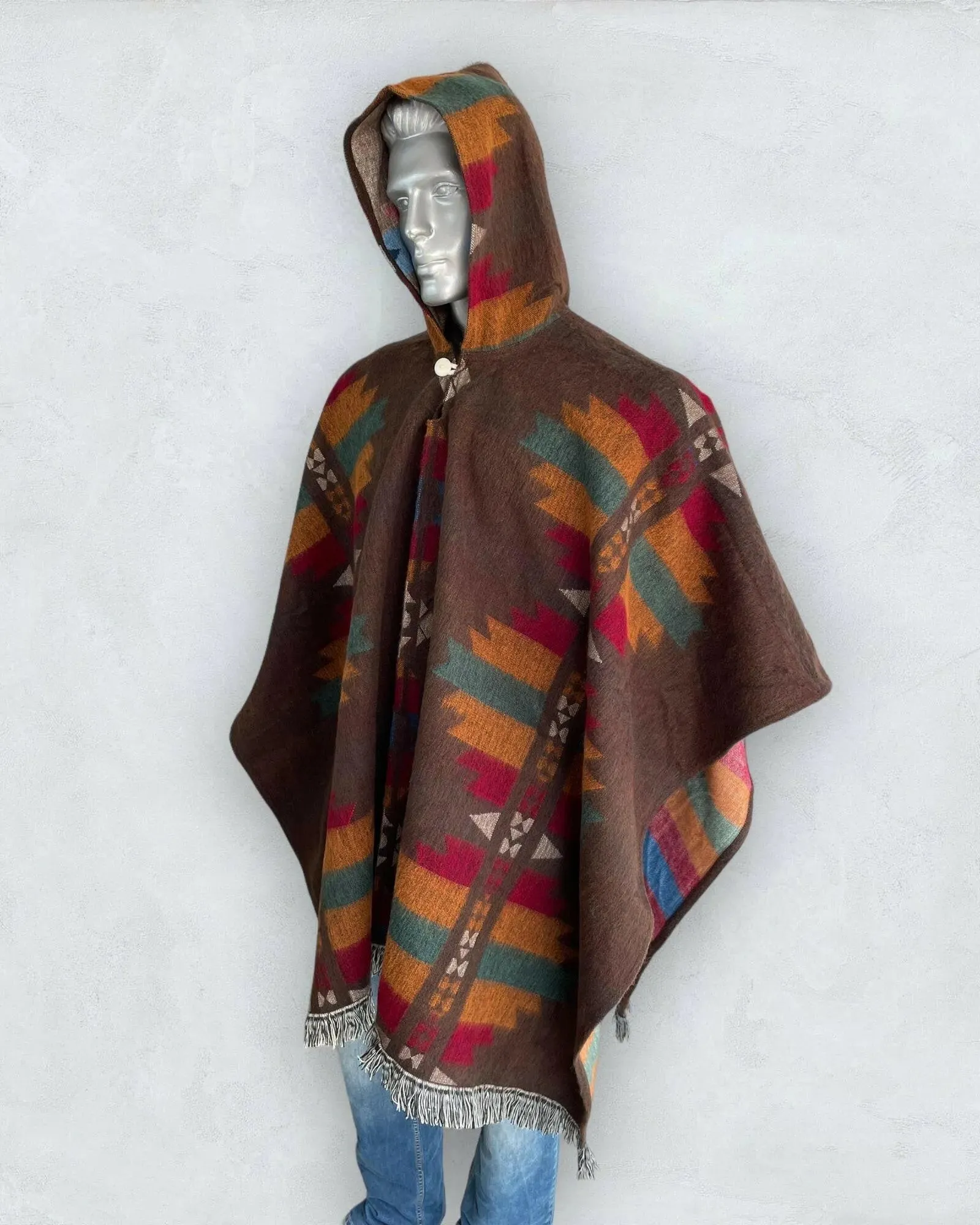 Poncho Hood Wool Brown