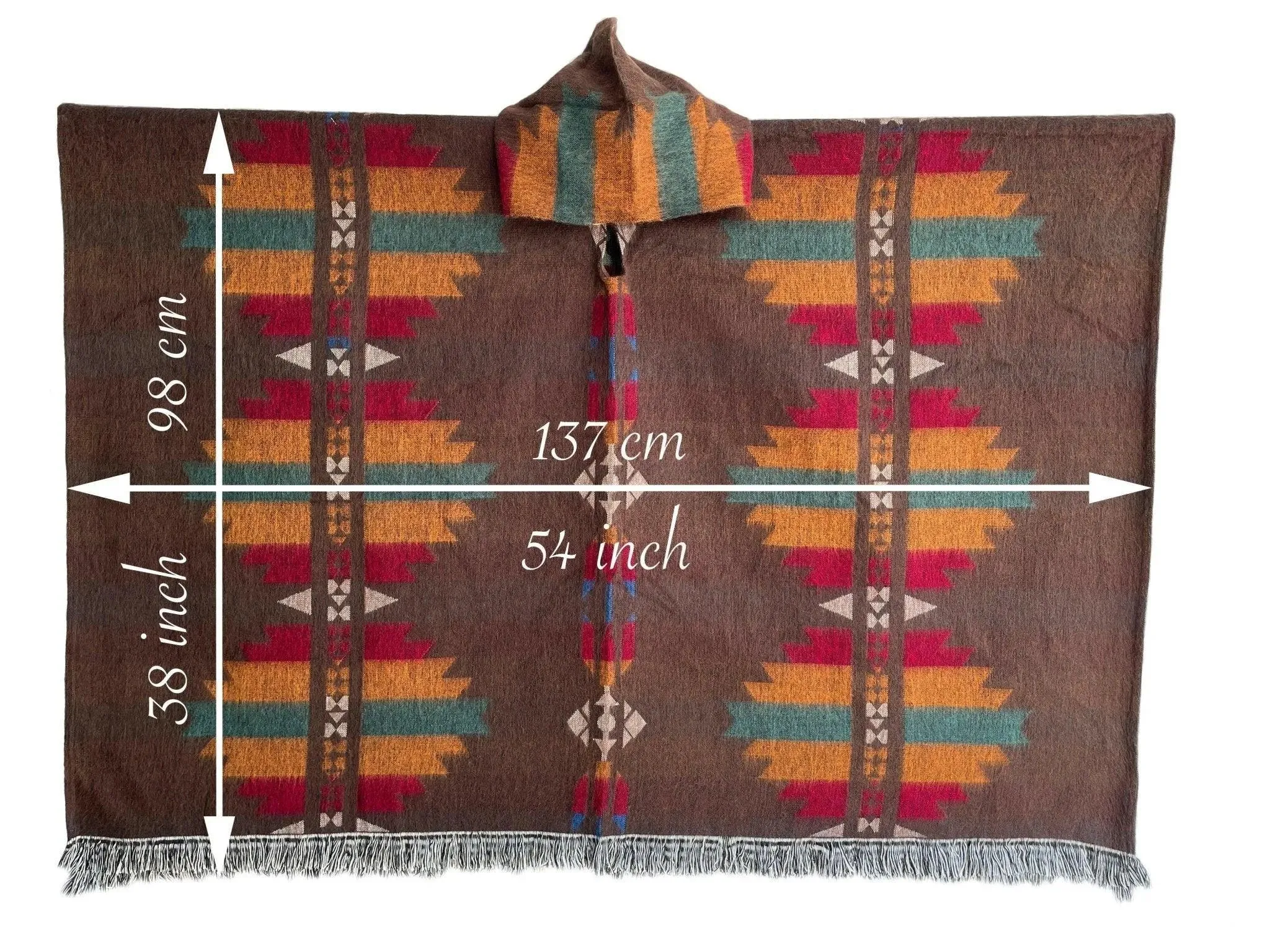 Poncho Hood Wool Brown