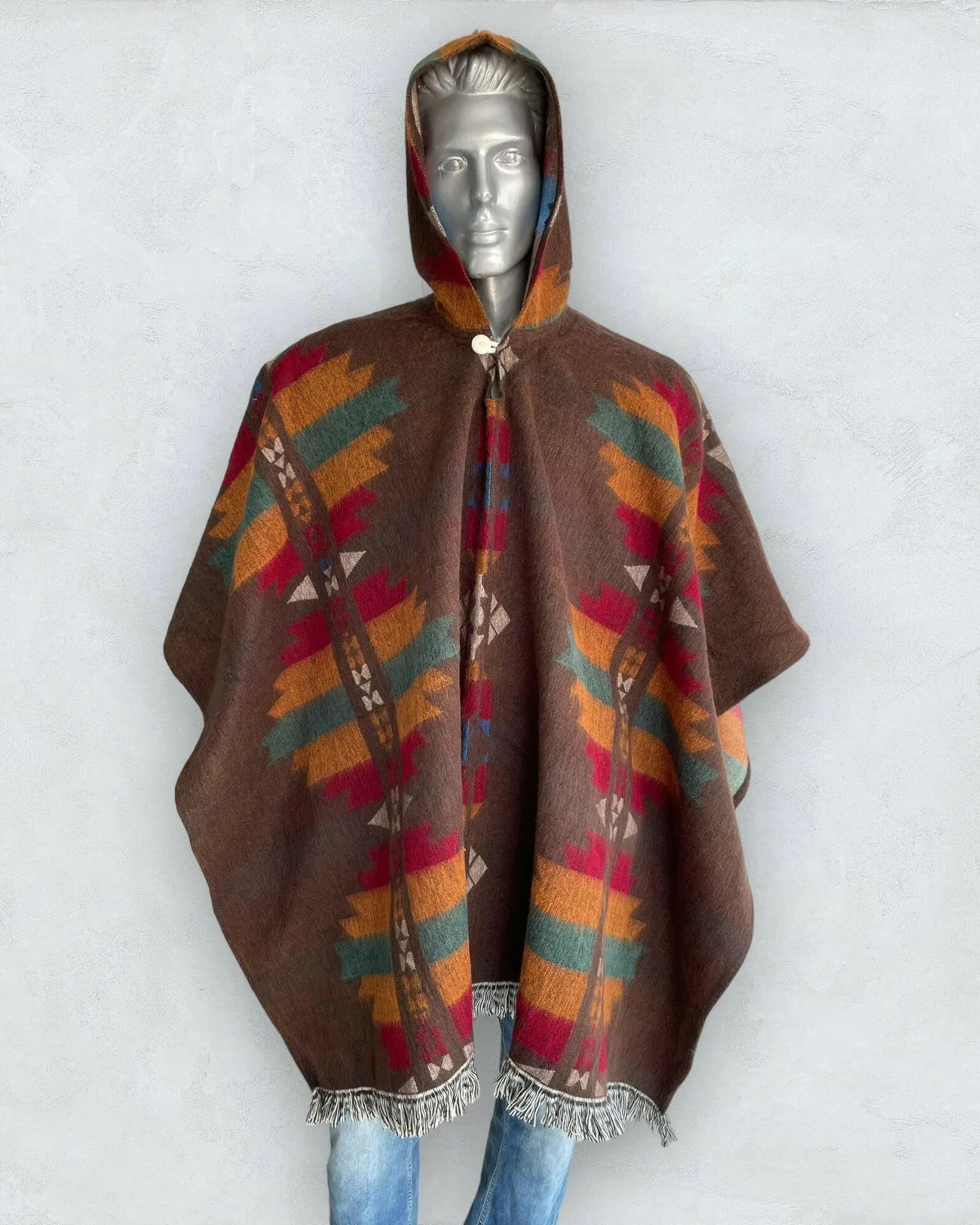 Poncho Hood Wool Brown