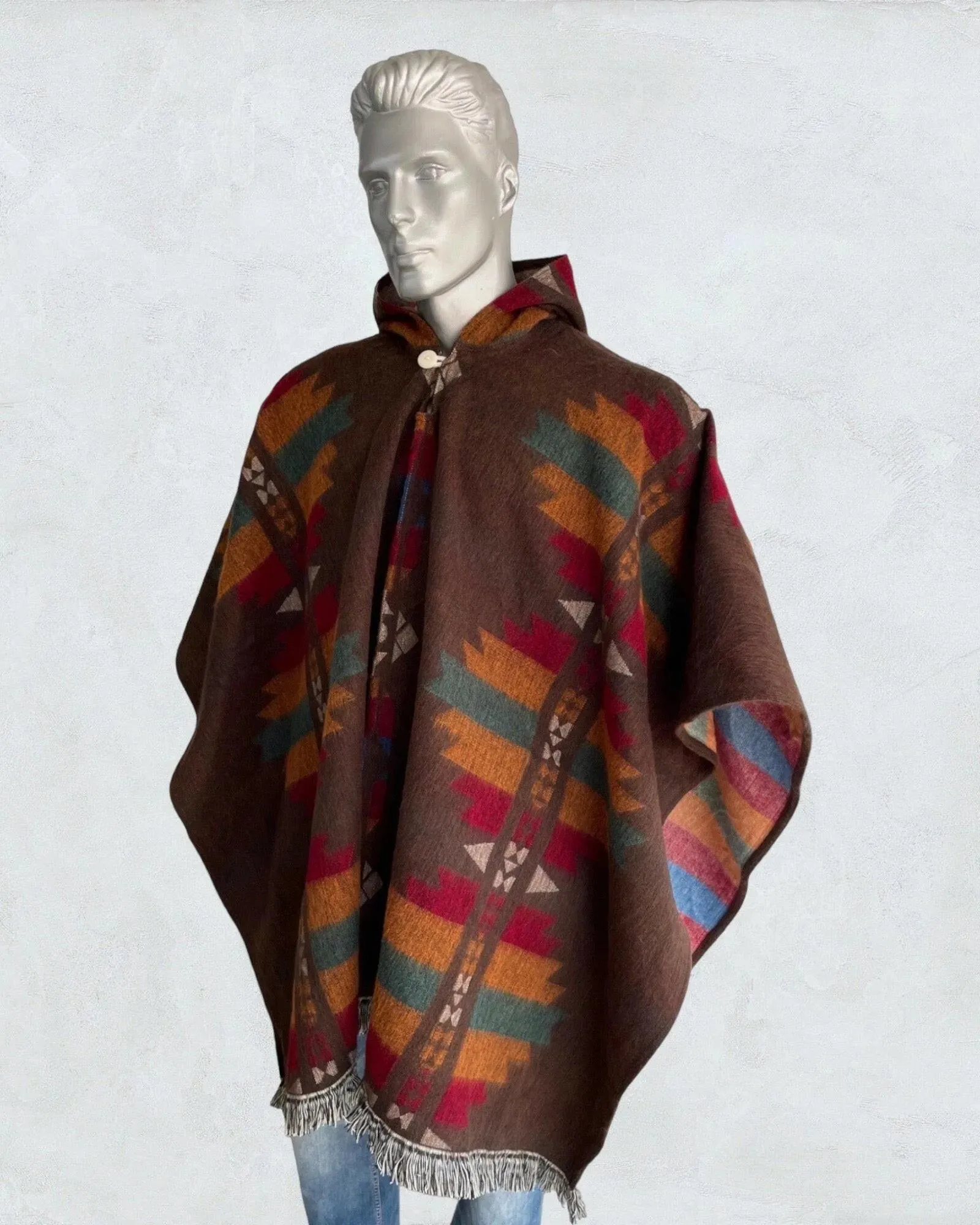 Poncho Hood Wool Brown
