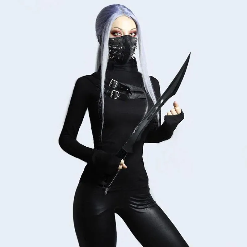 Punk Double Zip High Neck Top