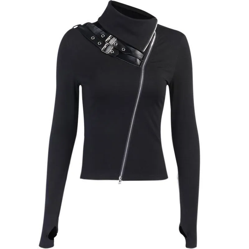 Punk Double Zip High Neck Top
