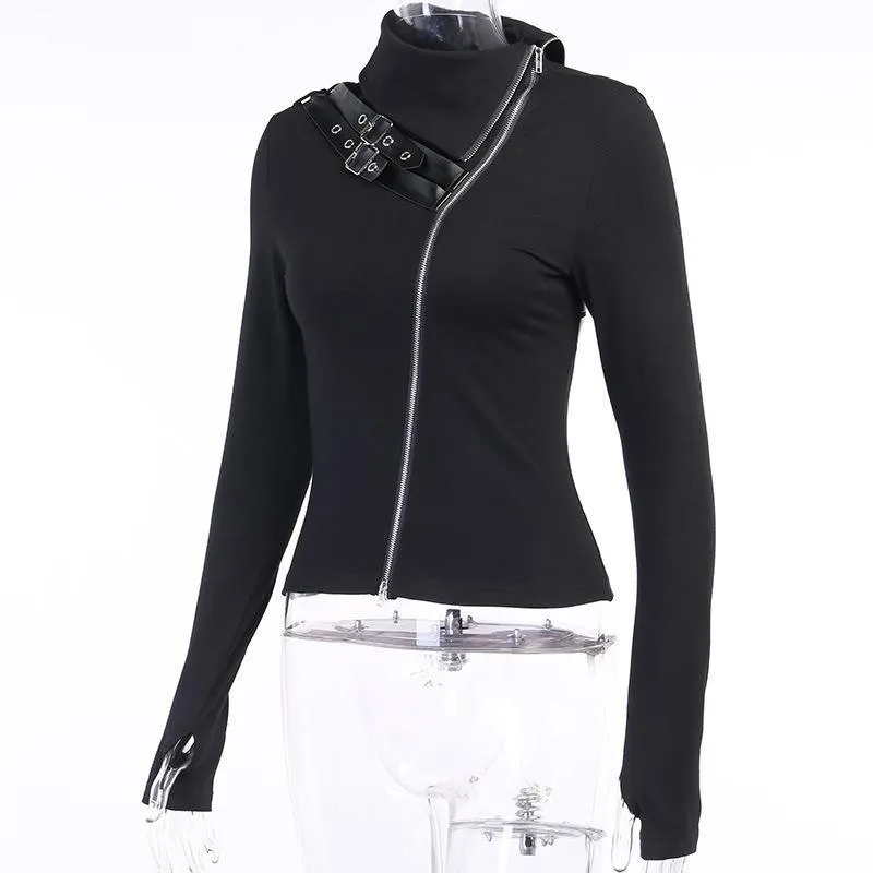 Punk Double Zip High Neck Top