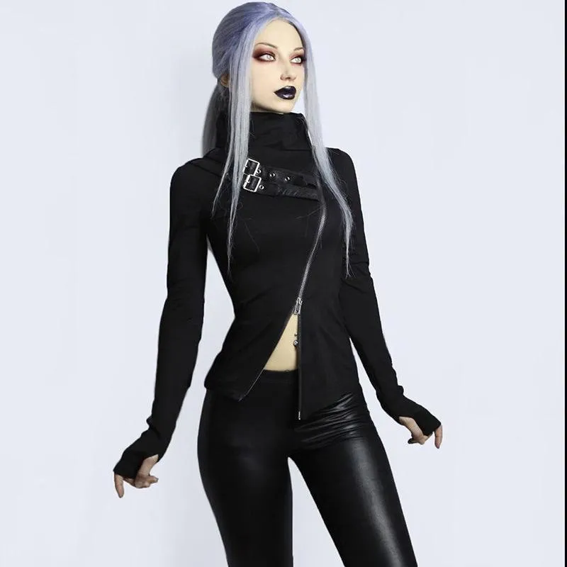 Punk Double Zip High Neck Top