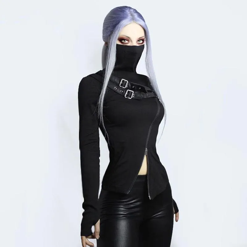 Punk Double Zip High Neck Top