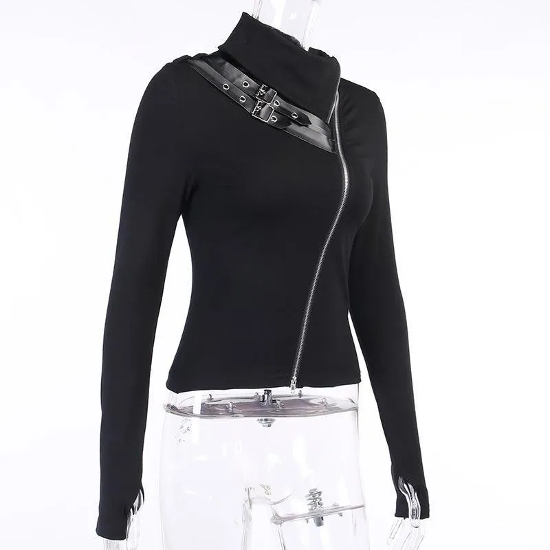 Punk Double Zip High Neck Top