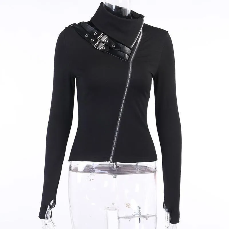 Punk Double Zip High Neck Top