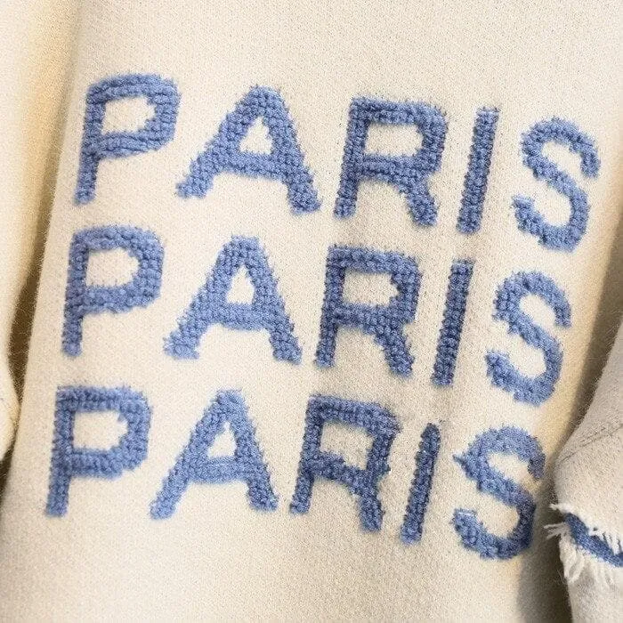 "PARIS PARIS PARIS" Knit Cardigan With Open Stitch Details