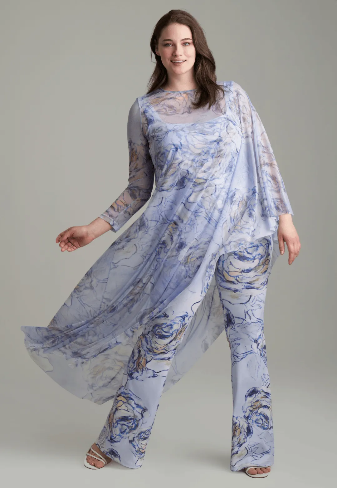 Rachel Sheer Mesh Poncho in Blue Noisette
