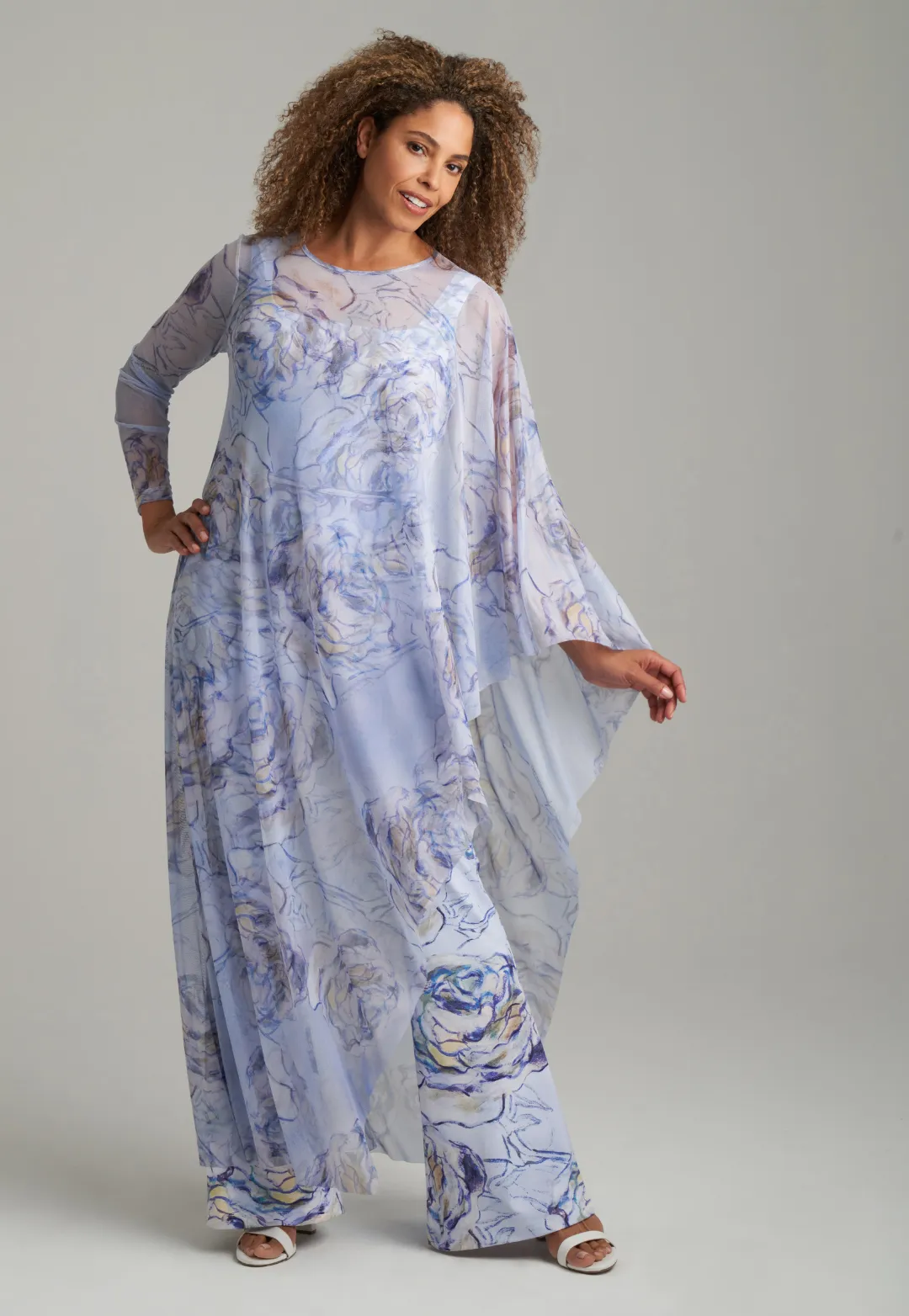 Rachel Sheer Mesh Poncho in Blue Noisette