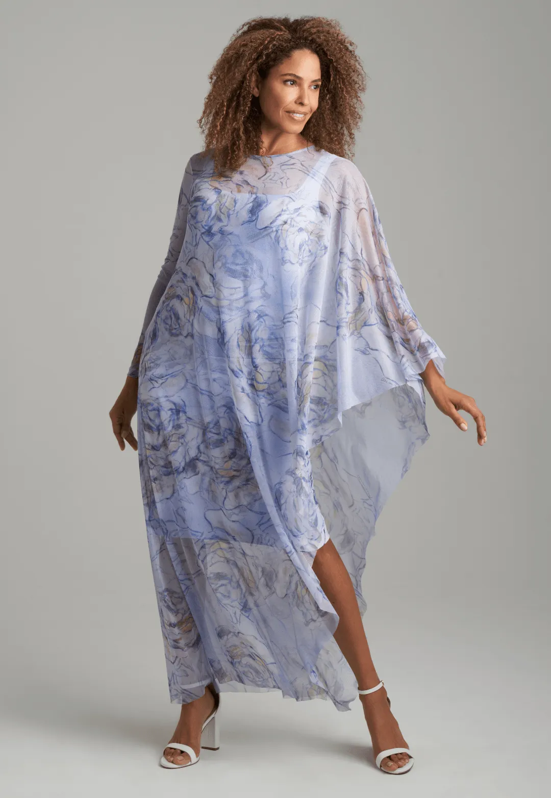 Rachel Sheer Mesh Poncho in Blue Noisette