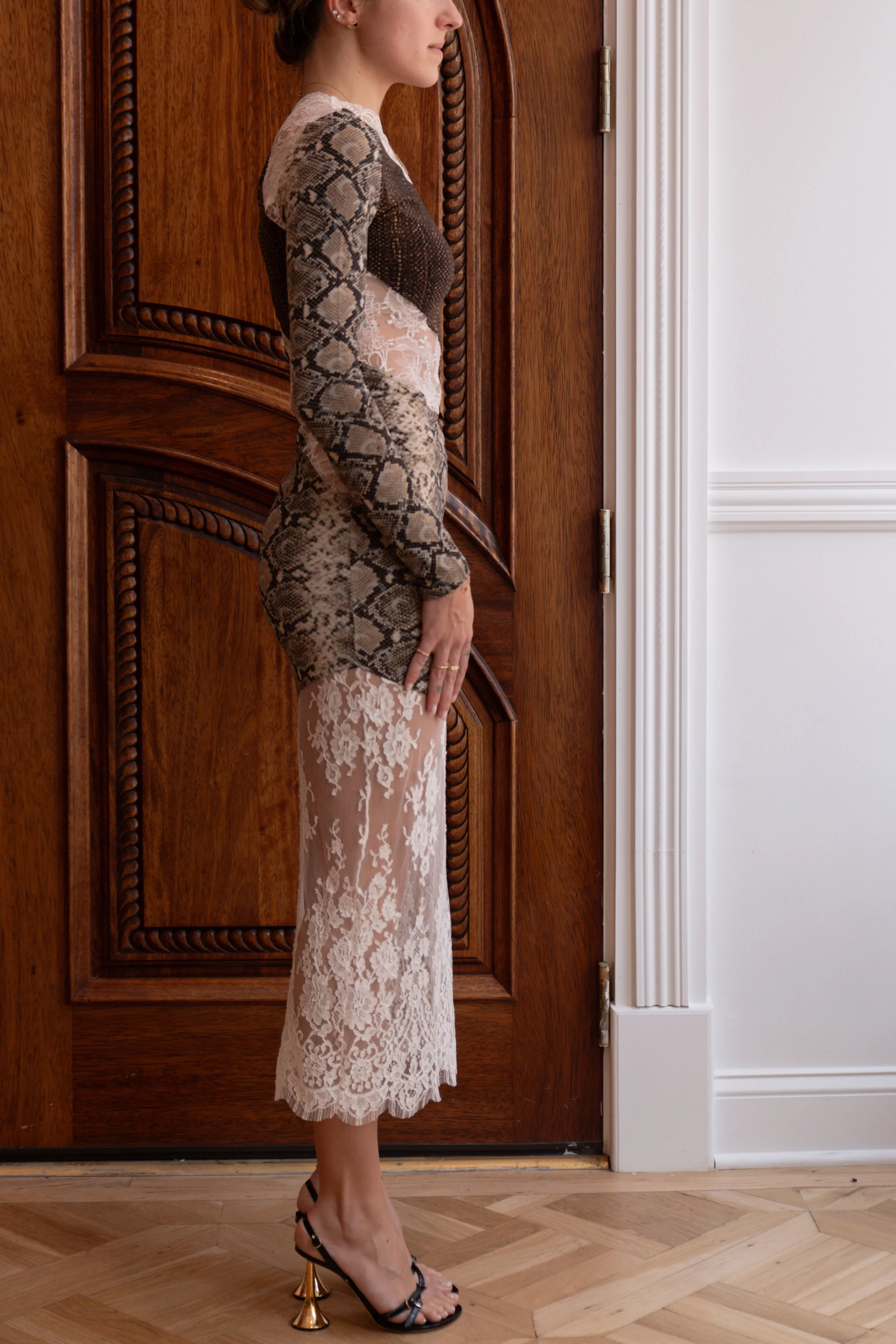 Regenerated Jersey and Lace T-Shirt Dress