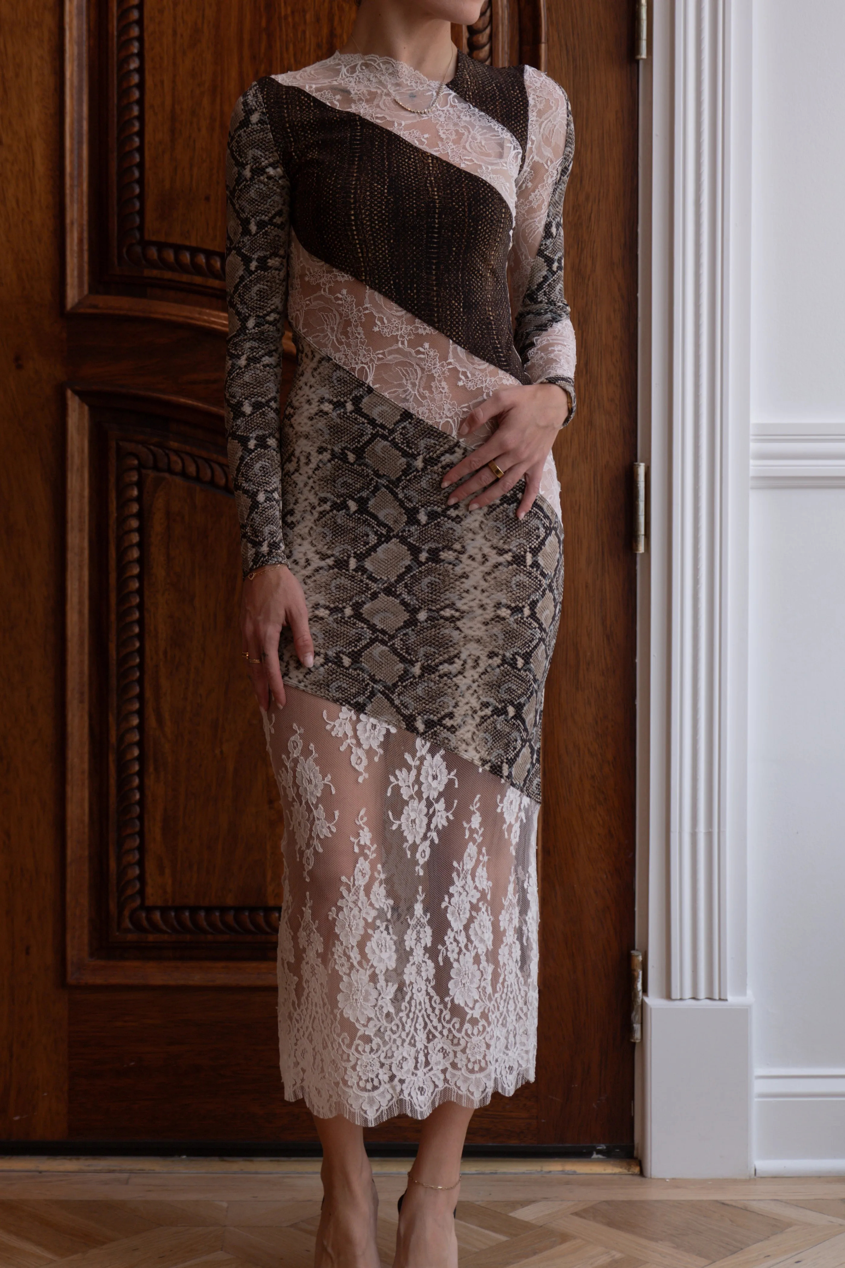 Regenerated Jersey and Lace T-Shirt Dress