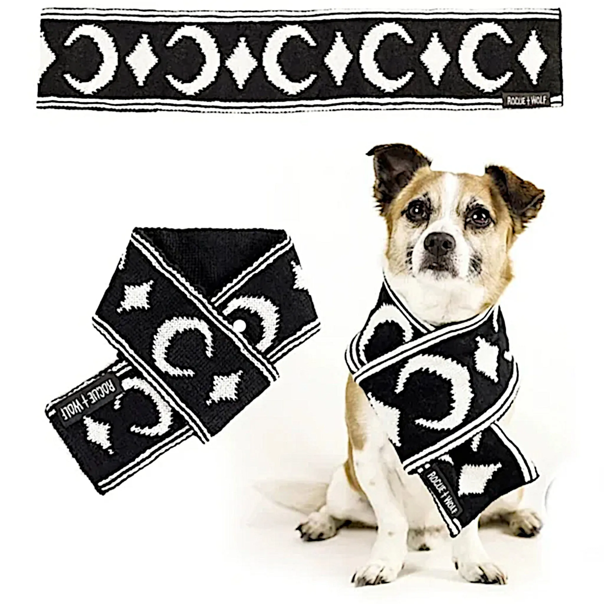 Rogue   Wolf Moon Pupper Celestial Pet Scarf | Black & White Starry Design
