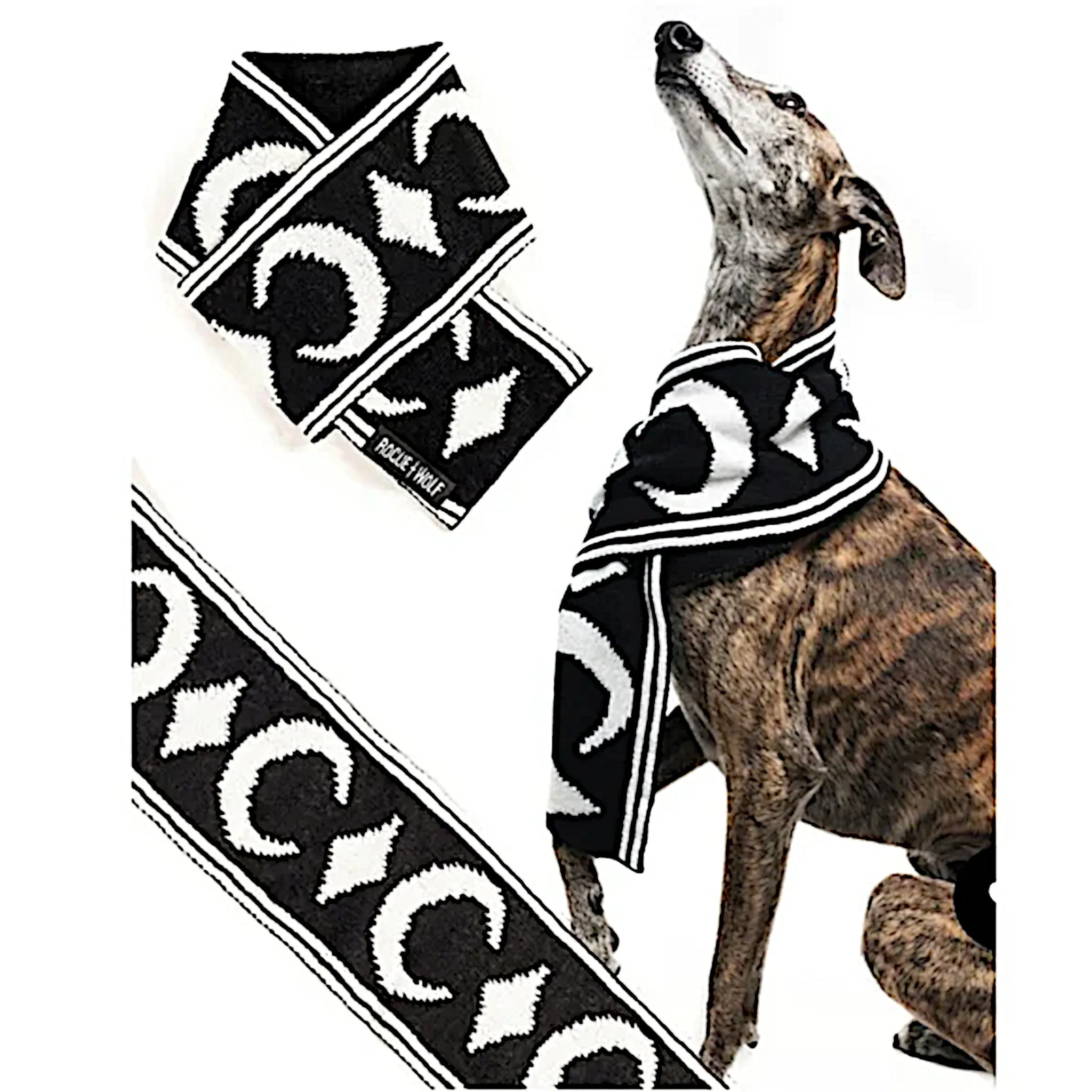 Rogue   Wolf Moon Pupper Celestial Pet Scarf | Black & White Starry Design