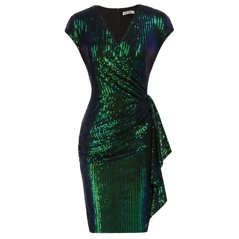 Sequined Ruched Bodycon Midi Dress