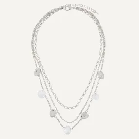 Short Multi-Layer Faux Pearls Necklace In Silver-Tone