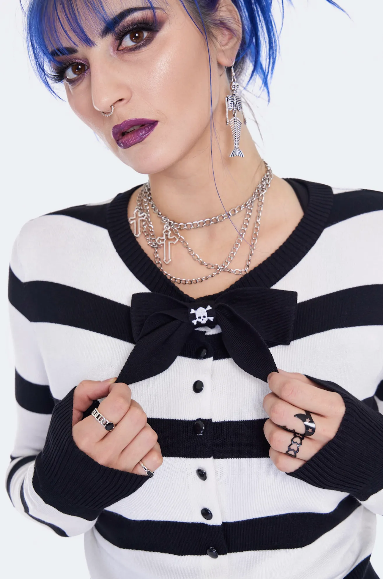 Spooky Sailor Babe Striped Cardigan With Skull Bow