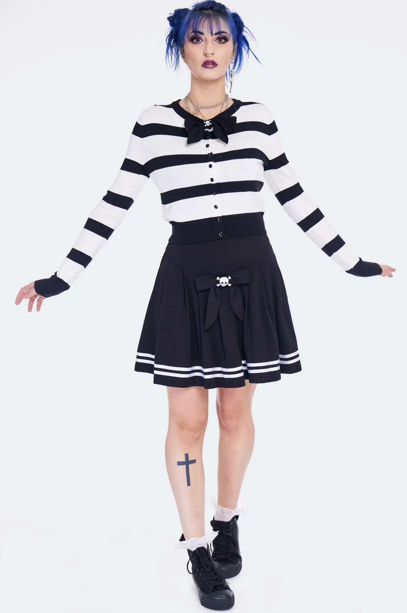 Spooky Sailor Babe Striped Cardigan With Skull Bow