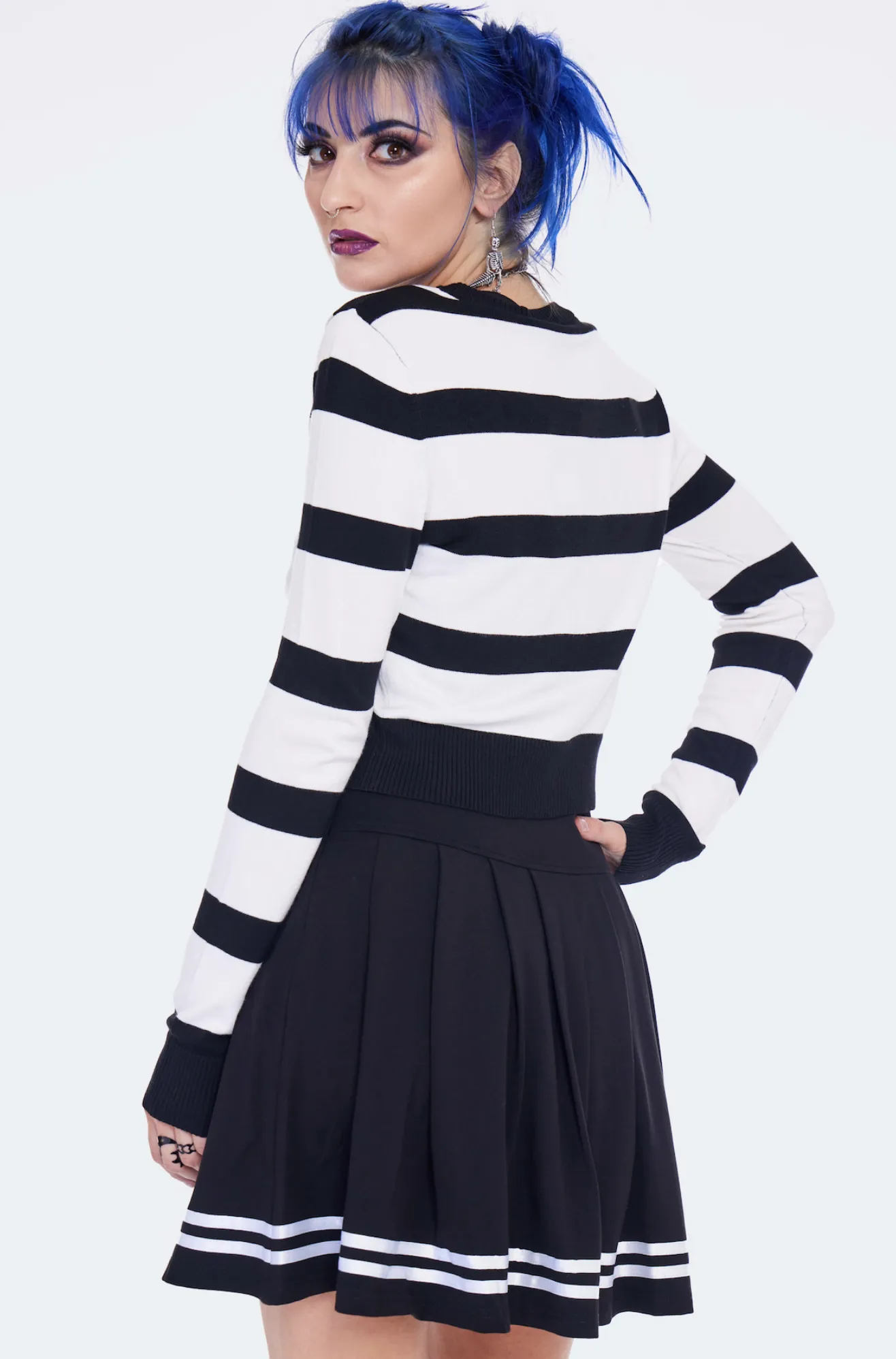 Spooky Sailor Babe Striped Cardigan With Skull Bow