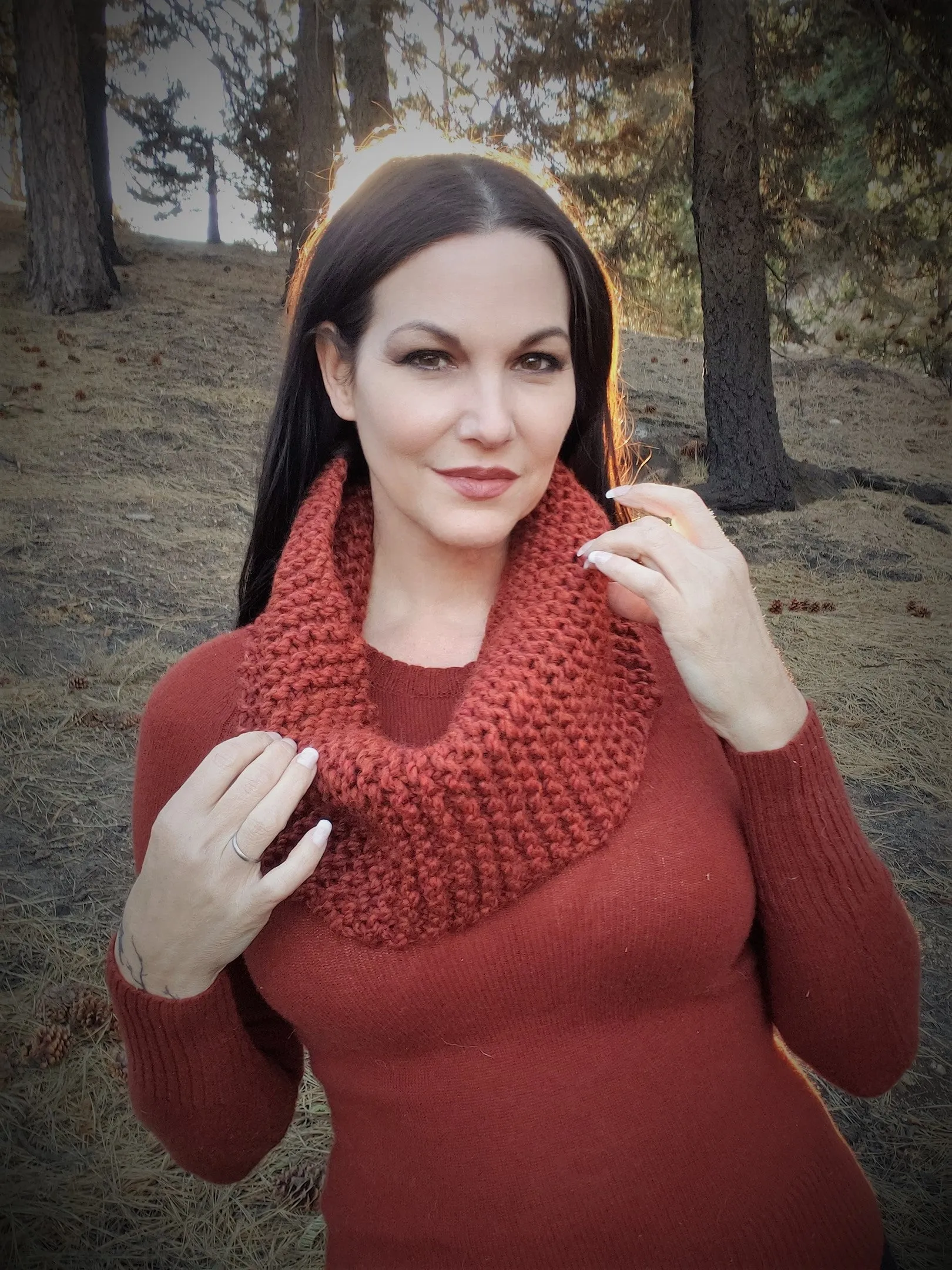 The "Mahogany" Brick Red Hand Knitted Infinity Scarf or Cowl