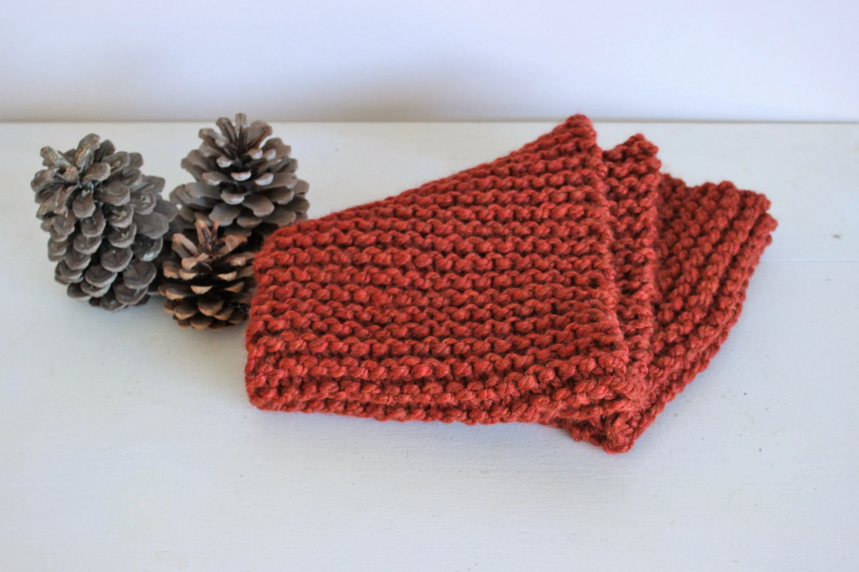 The "Mahogany" Brick Red Hand Knitted Infinity Scarf or Cowl