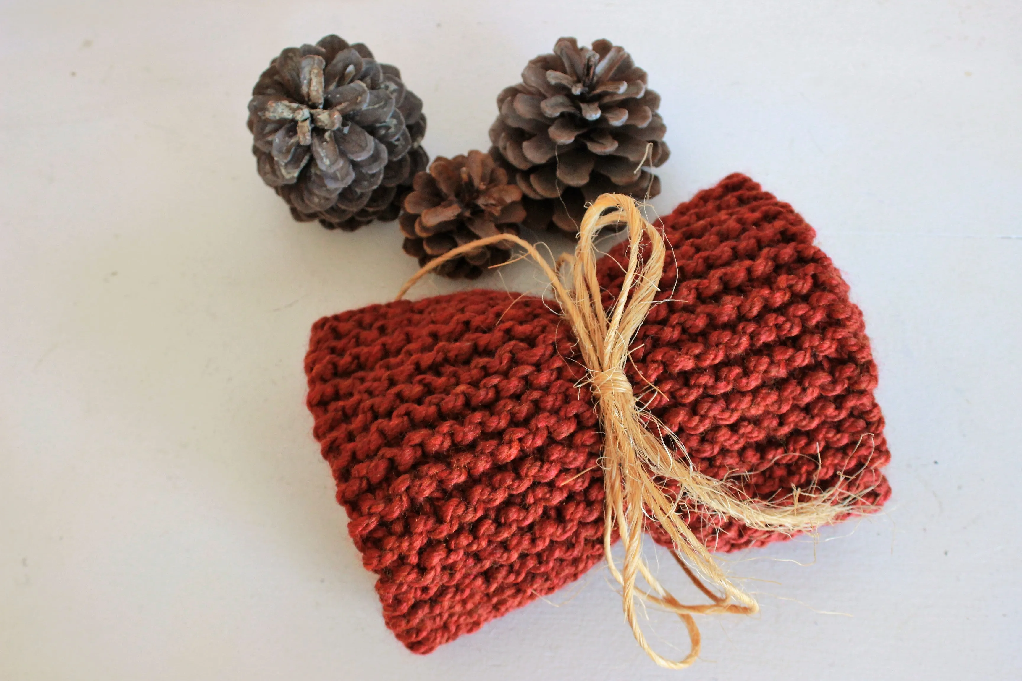 The "Mahogany" Brick Red Hand Knitted Infinity Scarf or Cowl