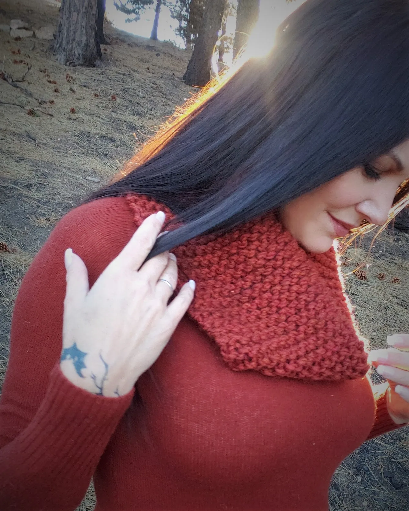 The "Mahogany" Brick Red Hand Knitted Infinity Scarf or Cowl