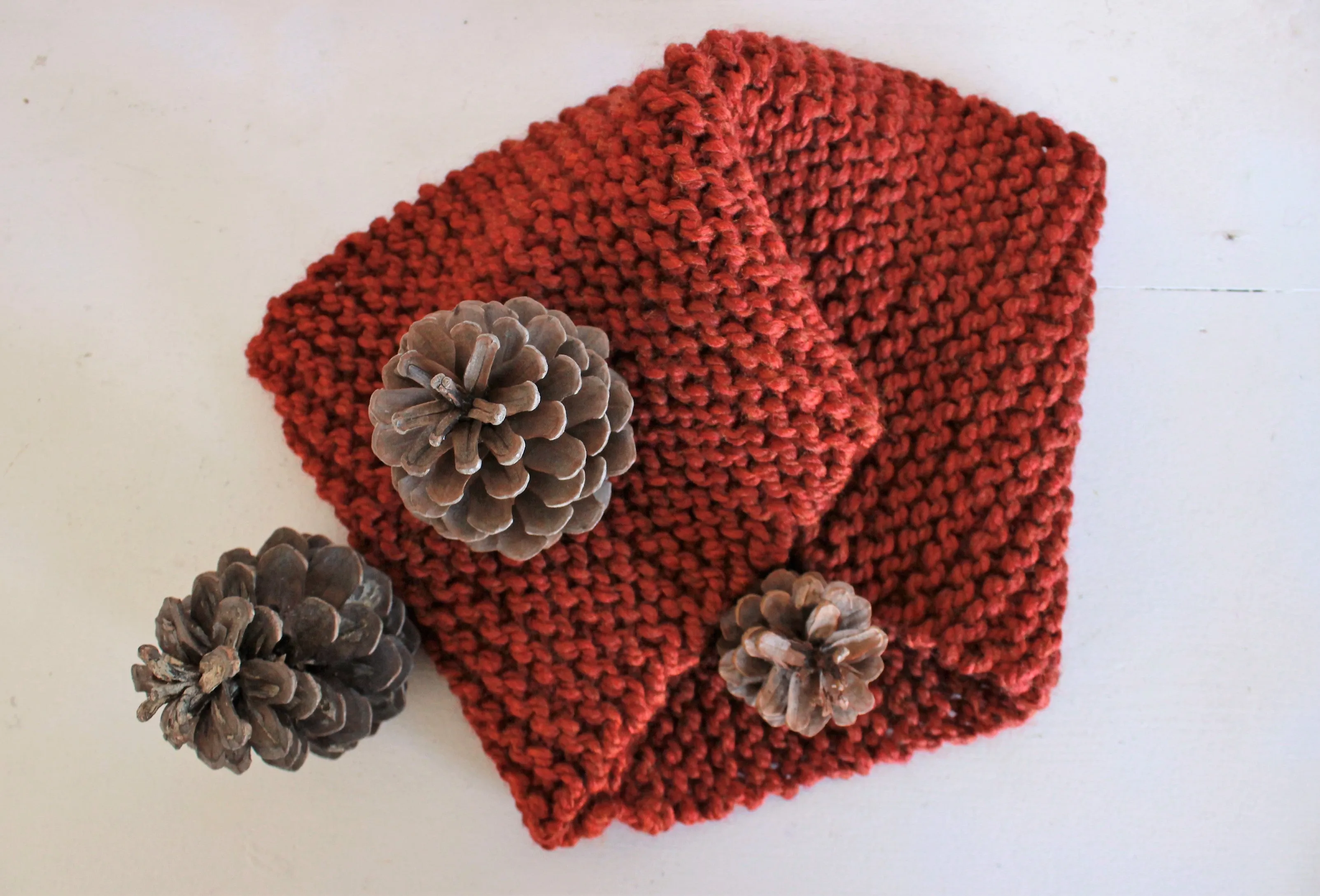 The "Mahogany" Brick Red Hand Knitted Infinity Scarf or Cowl