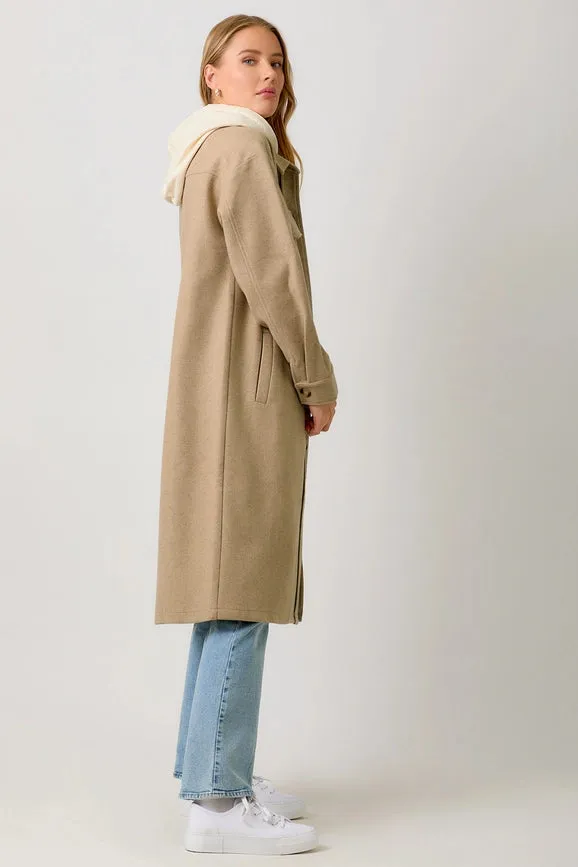 Twofer Hoodie Solid Coat Latte