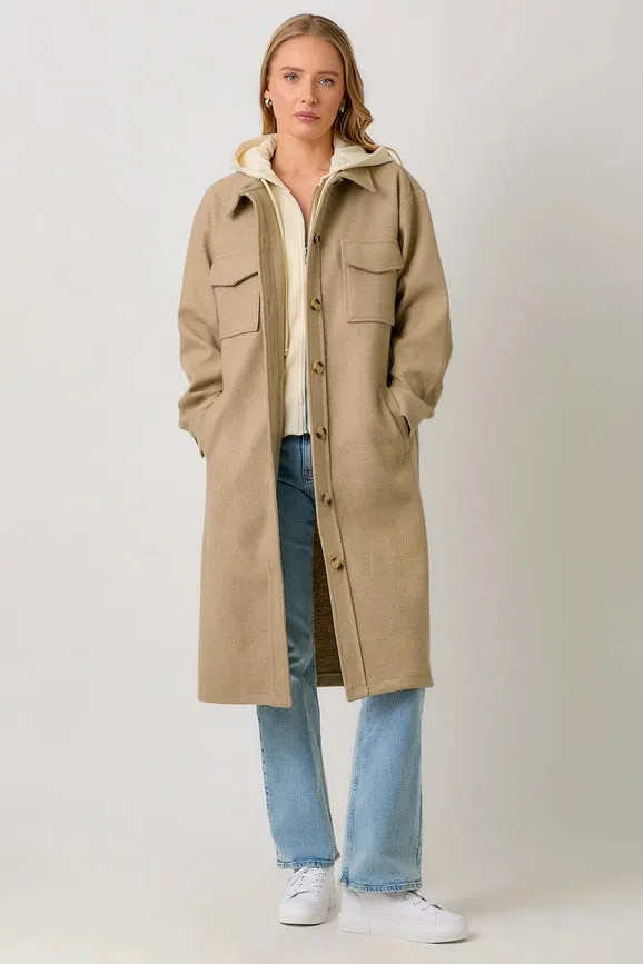 Twofer Hoodie Solid Coat Latte