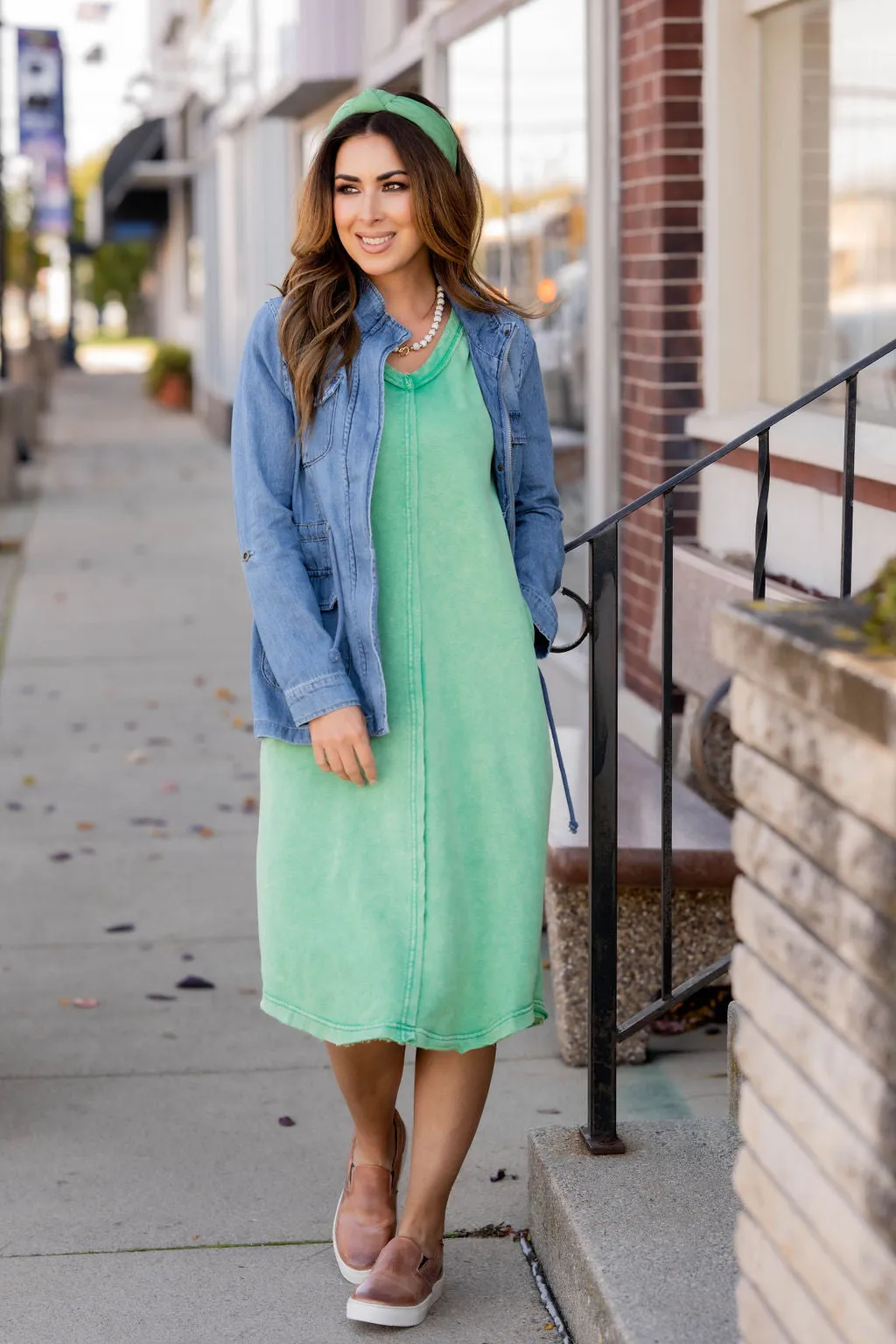 Vintage Washed Raw Edge Midi Dress