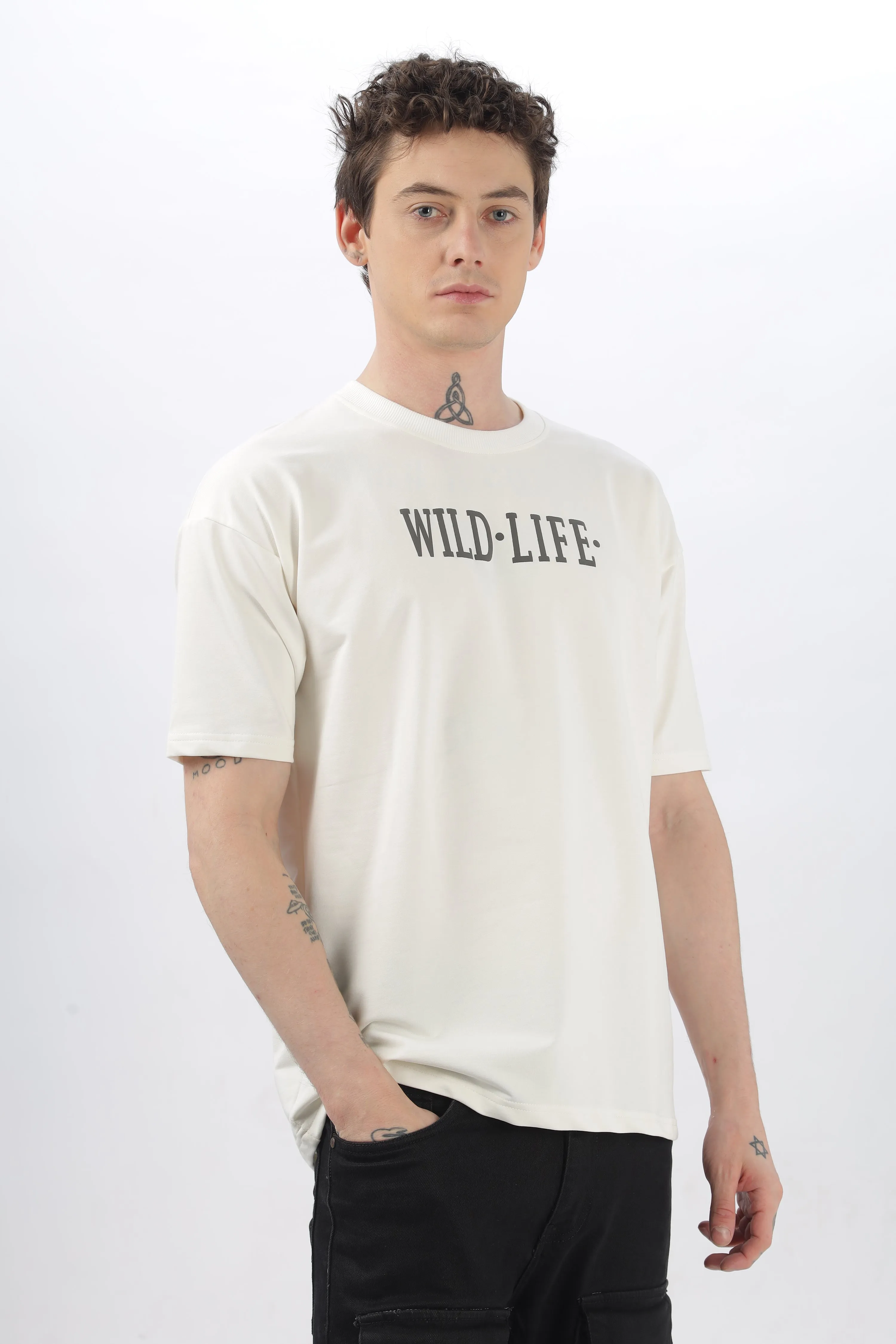 Wild Life Printed White T-Shirt