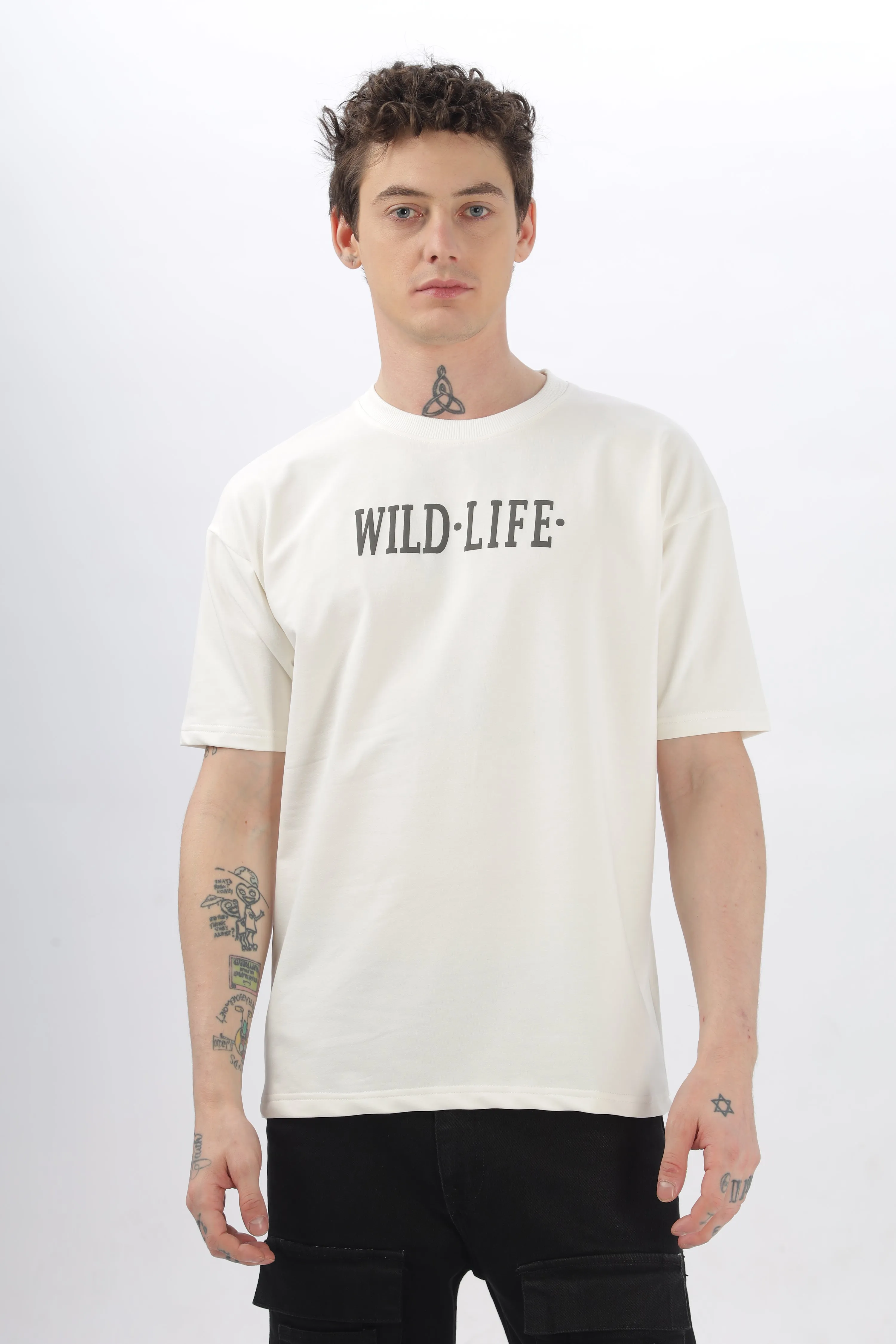 Wild Life Printed White T-Shirt